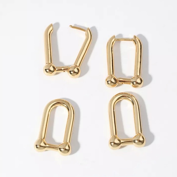 NEW 18K GOLD PUNK LOCK CLIP HOOP EARRINGS - Picture 4 of 5